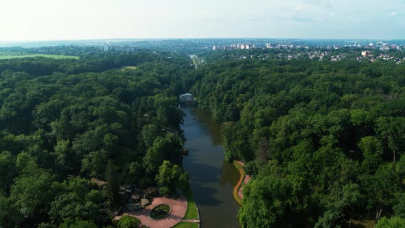 Landscape of Sofiyivka park in Uman Ukraine Aerial View
