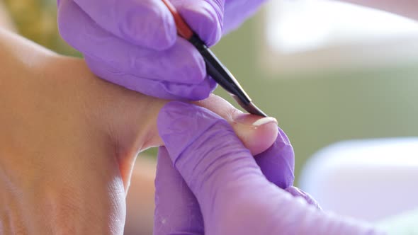 Applying lacquer on French nail manicure in salon 4K 2160p 30fps UltraHD footage - Nail enamel profe alt