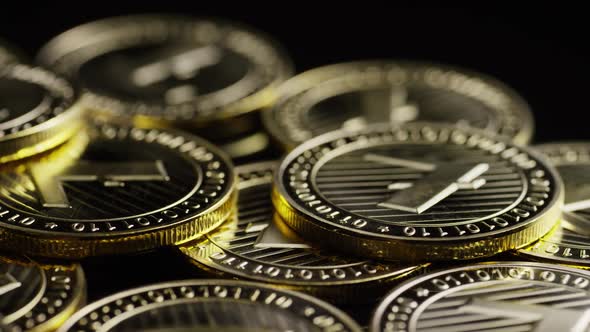 Rotating shot of Bitcoins (digital cryptocurrency) - BITCOIN LITECOIN 263