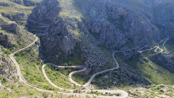 Observing a beautiful serpentine road in Tramontana, Mallorca, Spain.