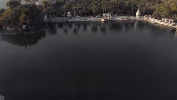 Lake side View from Gangaur Ghat to The Leela Palace Udaipur, Rajasthan, India