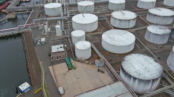 Aerial View Oil Refinery with a Large Oil Storage Tank