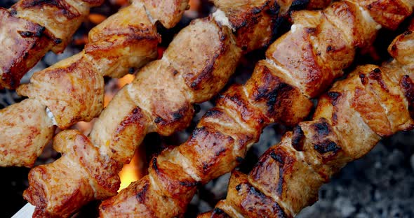 Delicious Beef Kebab Is Fried Over Hot Coals