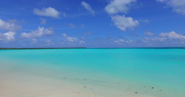 Daytime above abstract shot of a sunshine white sandy paradise beach and turquoise sea background in