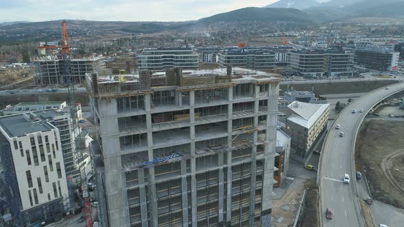 Tower Crane Working on Multi Storey Office Building Business Park Sofia, Bulgaria