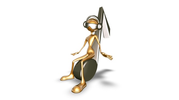 Gold Man 3D Character - Cartoon Listen Music