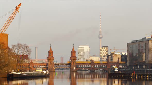 Day Time Lapse of Berlin cityscape with TV Tower and Spree River, Berlin, Germany