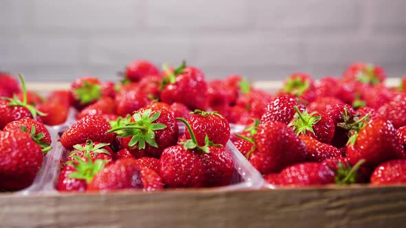 Strawberries in a Box Closeup Red Juicy Ripe Delicious Summer Berries