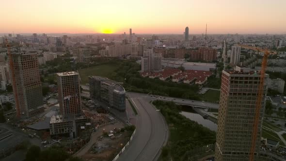Aerial drone view of city at sunset 28
