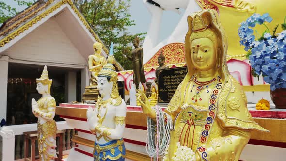 Buddhist Gold Statues Close Up at a Chiang Mai Buddhist Temple in Thailand, Beautiful Famous Wat Phr