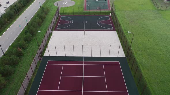 A View From Above at the Sports Grounds Tennis Volleyball Basketball Football and a Workout Area in