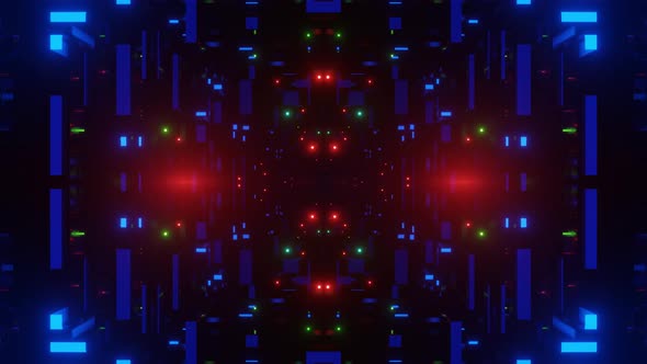 Fly Through Symmetrical Tunnel with Neon Glow 3d Objects Sci Fi Glow Pattern