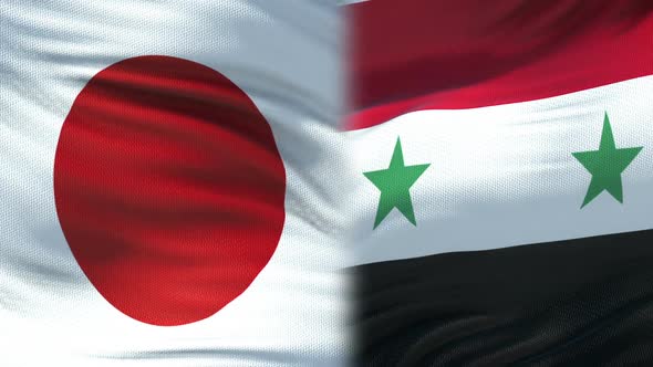 Japan and Syria Handshake, International Friendship Relations, Flag Background