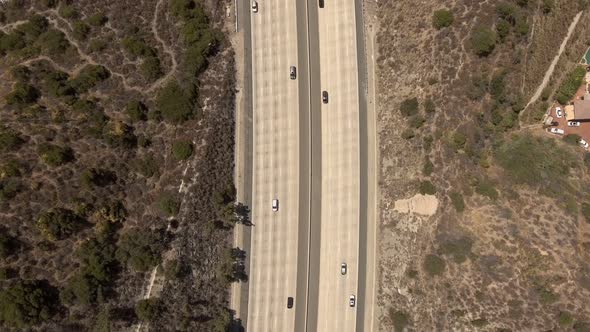 Aerial Shot of Road with Moving Traffic in California