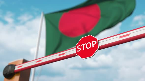 Barrier Gate Being Opened at Flag of Bangladesh