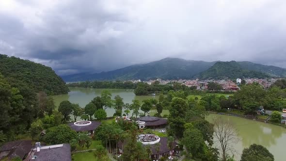 Aerial view of city on next to a river in Philippines.