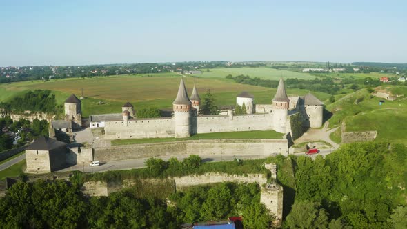 Aerial View of the Ruins of a Large Medieval Castle in Europe