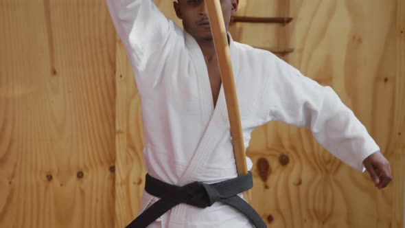 Judoka using a wooden saber