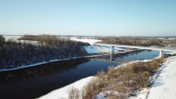 Spring, River, Bridge And Ice Drift