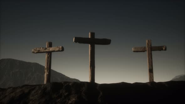 Wooden Crucifix Cross at Mountain