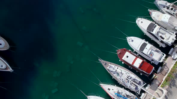 Top Down Aerial View of the Yachts at the Pier