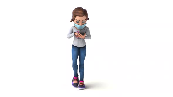 Fun 3D cartoon girl walking with a phone