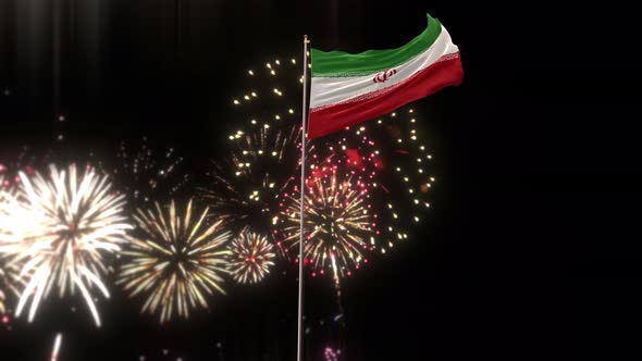 Iran Flag With Fireworks 