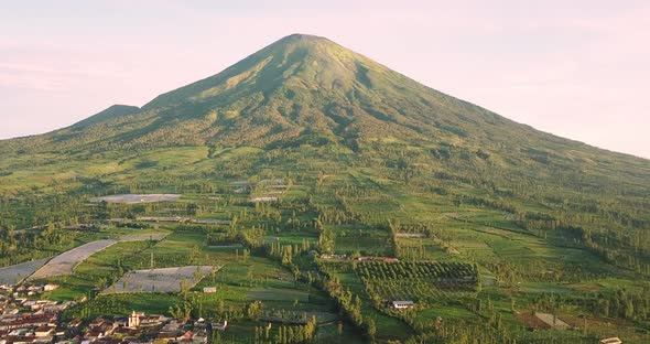 aerial view of the countryside and plantations in the wonosobo region of indonesia mountain sindoro