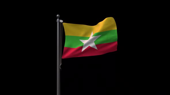 Myanmar Flag On Flagpole With Alpha Channel