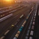 Flight of the Copter Through the Railway Sorting Station at Sunset - VideoHive Item for Sale