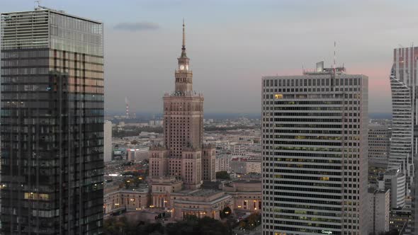 Warsaw Aerial At Sunset