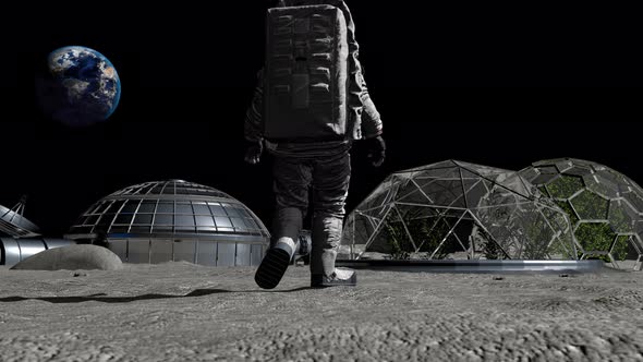 Astronaut Walking On The Moon Colony Of The Future