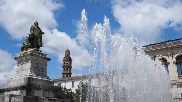 The Gambetta monument and fountain in Cahors, Lot department, the Occitan, France