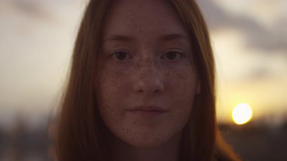 Close up of Face of Freckled Teenage Girl