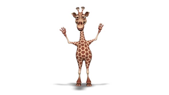 Cartoon 3D Giraffe Hello  Looped on White