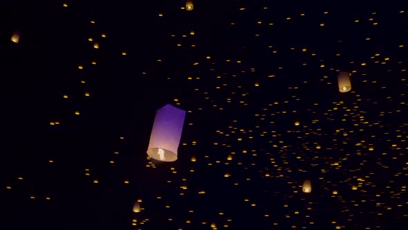 Sky Lanterns Fly Into The Night Sky