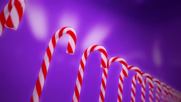 Endless animation of traditional white-red candy canes array. Loopable. HD