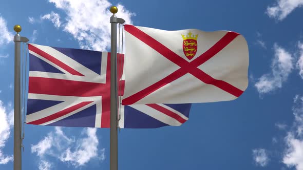 United Kingdom Flag Vs Jersey Flag On Flagpole