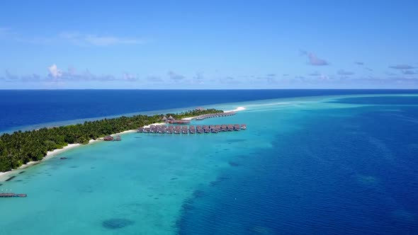 Aerial view travel of exotic bay beach journey by ocean and sand background