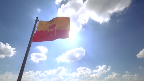 Łódź City Flag (Poland) on a Flagpole V4