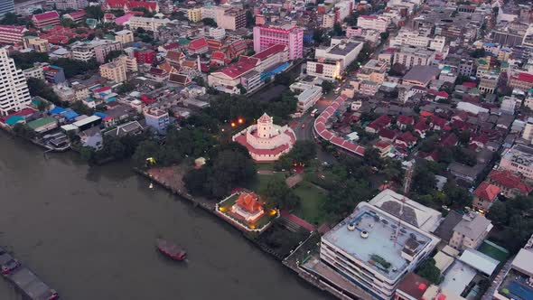 Aerial View of Bangkok Downtown in Evening Time, Phra Sumen Fort