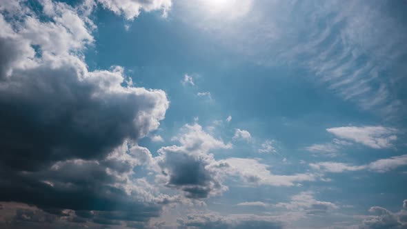 Timelapse of Gray Cumulus Clouds Moves in Blue Dramatic Sky Cirrus Cloud Space