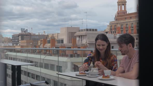 Date in rooftop cafe with delicious lunch