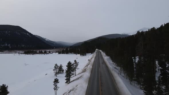 Lonely Highway in Winter 4k drone