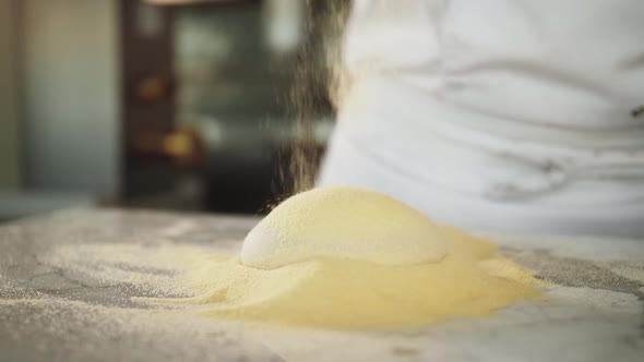 Italian Chef Making Dough for Pizza Traditional Food Man Working in Restaurant Kitchen High Cuisine