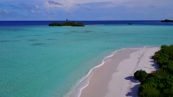 Drone landscape of marine coast beach break by sea with sand background