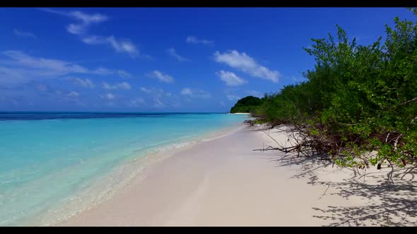 Aerial drone shot abstract of tranquil tourist beach time by turquoise water and white sand backgrou