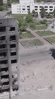 Vertical Video of a Destroyed House During the War in Ukraine