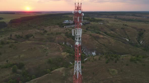 Cell Site of Telephone Tower with 5G Base Station Transceiver