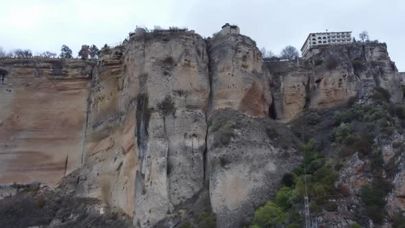 Impressive tall vertical limestone cliffs below Spanish town, Ronda